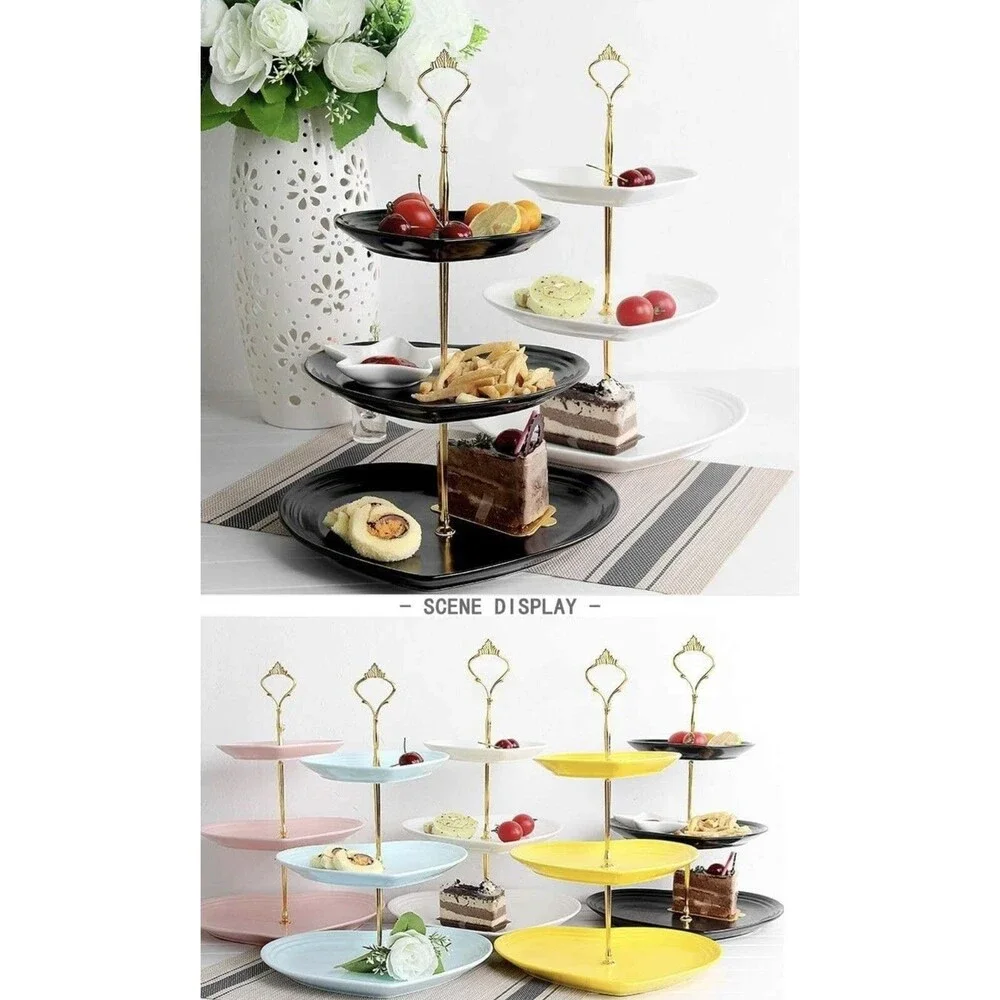 3 Tier Ceramic Heart Stand Wedding, Dessert Cupcake Stand for Tea Party Pink